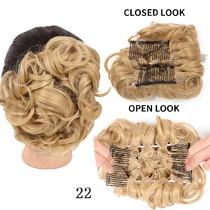 Synthetic curly hair bun clip-in claw extension for women easy to wear daily styling.
