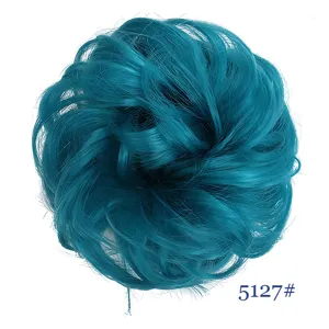 Teal synthetic hair bun detail, fluffy messy scrunchie hair extension for daily use.