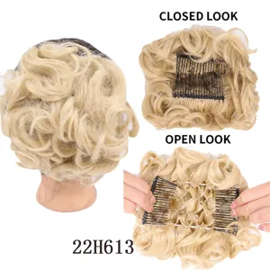 Synthetic curly hair bun extension with comb design, easy to wear blonde hairpiece for women.