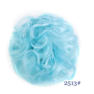 Synthetic curly hair bun hairpiece fluffy messy updo hair extension light blue color 1pc
