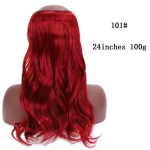 Extension de cheveux halo ondulée rouge 24 pouces 100g postiche synthétique volume.
