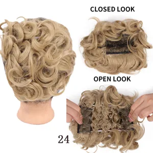 Synthetic curly hair bun hairpiece with secure comb clips for easy wear daily styling 80g
