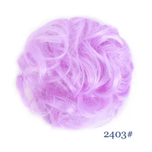 Fluffy synthetic hair bun detail, purple messy scrunchie extension for daily elegant updo.