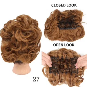 Synthetic hair bun claw clip extension curly brown hair updo piece daily styling accessory