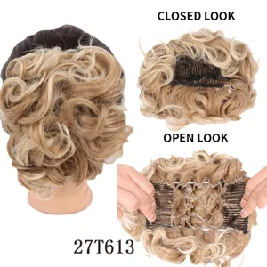 Synthetic curly hair bun extension featuring secure comb clip for daily easy styling.