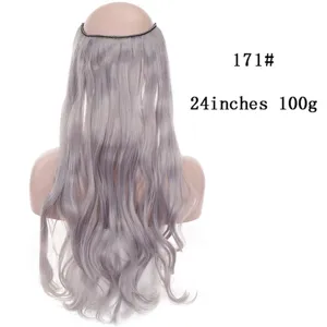 Vue détaillée des extensions de cheveux bouclés gris de 24 pouces 100g avec fil invisible.