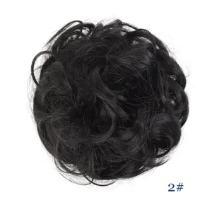Detailed view of the messy synthetic hair bun scrunchie, fluffy and natural 2# color texture.