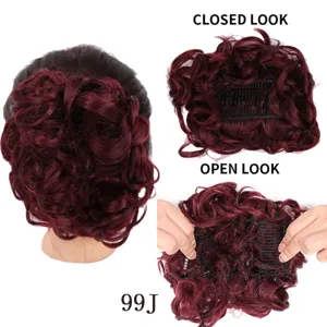 Detailed view of synthetic hair bun with comb clip, showing closed and open styles clearly.