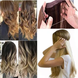 Extensions de cheveux fil invisible ondulés synthétiques longue volume marron blond