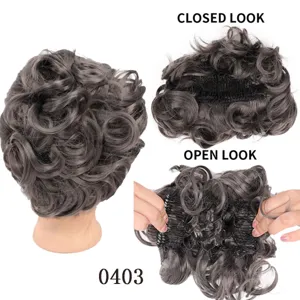 Synthetic curly hair bun claw clip extension grey wig piece for women daily styling 80g