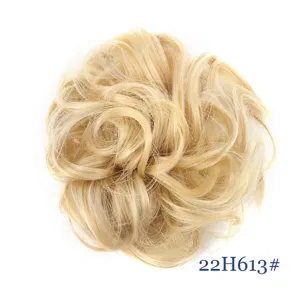 Blonde synthetic hair bun scrunchie, fluffy messy hairpiece extension for women styling.