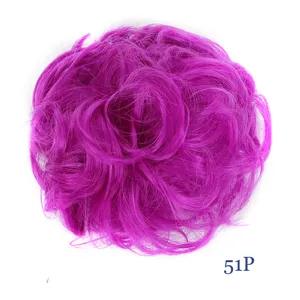 Synthetic messy hair bun updo hairpiece vibrant magenta fiber for women daily use 51P