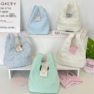 Bolso de mano acolchado con motivo de corazon y lunares bolsa suave para uso diario