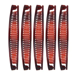 Set de cinco pinzas de pelo tipo banana rojo oscuro con peine ondulado para peinar