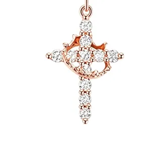 Elegant rose gold-tone cross pendant featuring a rotatable crown ring and clear gemstones