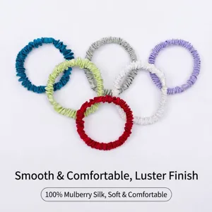 Lot de 6 chouchous colorés 100 % soie de mûrier, petite taille 1 cm, fini brillant