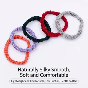 Lot de 5 chouchous premium en soie de mûrier 100%, élastiques à cheveux fins de 1 cm