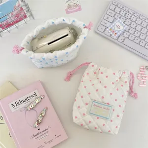 Ins style quilted polka dot drawstring storage bag for camera and small items detail