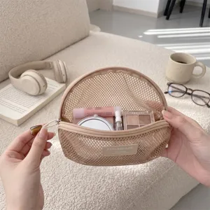 Koreanischer Mesh Kosmetikbeutel, transparente Reißverschluss Make-up Tasche für Lippenstift.