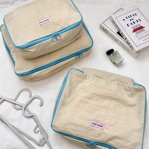 Koreanischer Stil Farbblock Reise Aufbewahrungstaschen Set mit blauen Reißverschlüssen für Koffer.