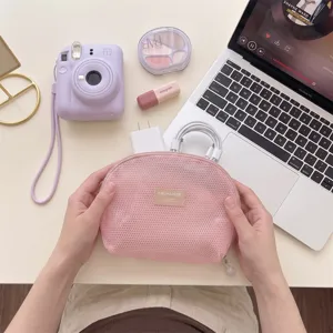 Koreanischer Netz-Mini-Make-up-Beutel, tragbare transparente Kosmetiktasche und Münzbörse.