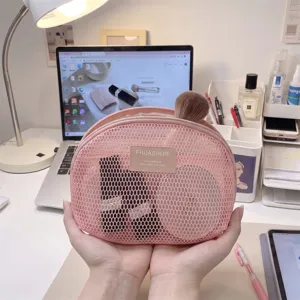 Rosa Netz Mini Kosmetiktasche im koreanischen Stil transparent tragbar Lippenstift Aufbewahrung