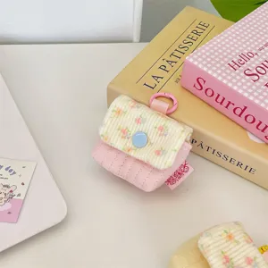 Süsses Cord Blumen Kopfhörer Etui rosa weiche Tasche mit Druckknopf und Schlüsselanhänger