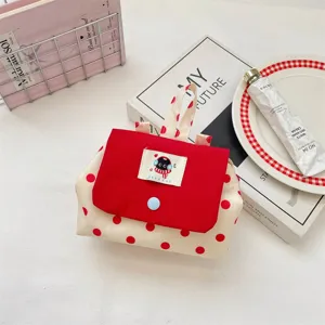 Red polka dot cosmetic bag portable makeup storage bag cute canvas toiletry organizer pouch