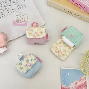 Ins Sanftes Blumen AirPods Hülle Stoff Farbblockierung Druckknopf Kopfhörer Case mit Anhänger Mini