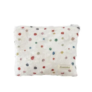 Sweet organza polka dot makeup bag, large capacity portable cosmetic pouch for women.
