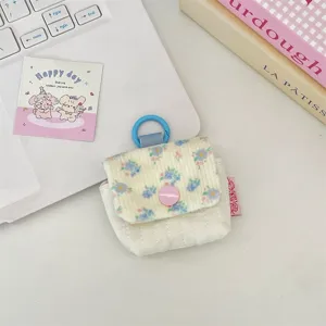 Süße Blumen-Stofftasche für Kopfhörer mit Druckknopf und praktischem Schlüsselring.