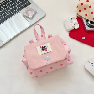 Pink polka dot cosmetic bag portable makeup pouch cute storage bag with top handle
