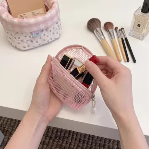Koreanischer Stil rosa Netz Mini Kosmetiktasche tragbare Lippenstift Aufbewahrung.