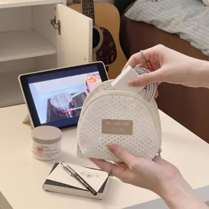 Koreanische Mesh Mini Kosmetiktasche weiße transparente Reißverschlusstasche Kabel