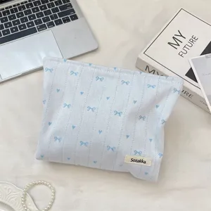 Süße Schleife Herz Leinwand Make-up Tasche Reise Kosmetik Aufbewahrung Organizer Beutel