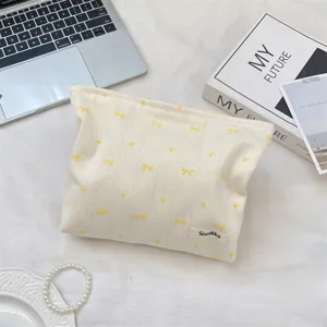 Süßes Schleife Herz Bestickung Kosmetiktasche Reise Make-up Aufbewahrungstasche Leinwand