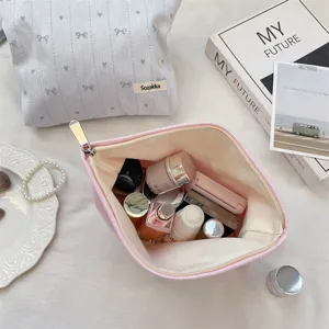 Leinen Kosmetiktasche Reise Make-up Beutel süße Schleife Herz Aufbewahrung Organizer