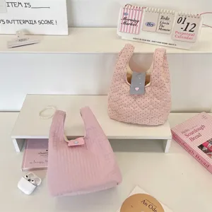 Bolso de Mano Acolchado para Mujer Bolso Tote Acolchado con Estampado de Lunares y Corazón Bolso de Muñeca Pequeño Portátil Diario de Poliéster Suave