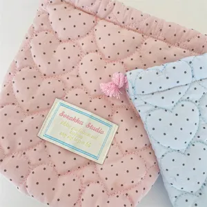 Sacs de rangement à cordon matelassés en forme de cœur rose et bleu, trousse de toilette.