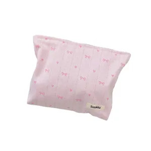 Rosa Schleife Herz Kosmetiktasche, süße gestreifte Reise Make-up Tasche für Aufbewahrung.