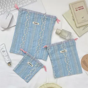 Blauer Spitzen Blumen Stoff Aufbewahrungsbeutel, tragbarer staubdichter Organizer.