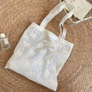 Relief Flower Embroidery Canvas Vest Bag Artistic Tote Shoulder Bag For Women Summer Daily Matching Handbag