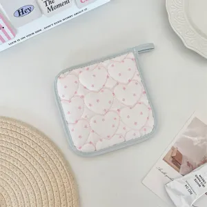 Korean style cream quilted coaster cute heart heat insulation pad for coffee cup desktop decor