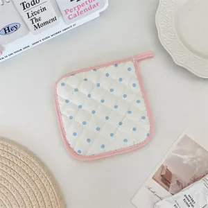 Korean style quilted coffee cup coaster, cute blue polka dot heat insulation pad, tabletop decor