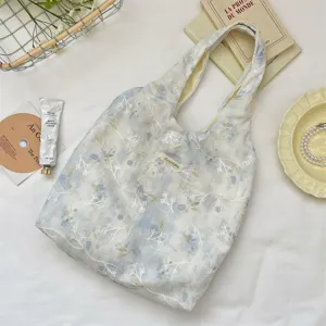 Tie-dye floral embroidered canvas shoulder bag, cute aesthetic tote vest bag for daily use.