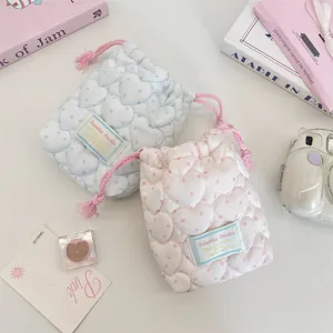 Bolso de almacenamiento acolchado con cordón bonito patrón corazón estrella estuche