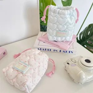 Bolsa de Almacenamiento Acolchada de Corazón Con Cordón para Cámara Instax Mujer Mini Neceser de Viaje Rosa Azul