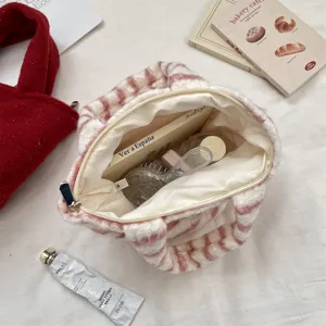 Cozy plush handbag for winter, fuzzy tote bag with soft texture, cute style detail view.