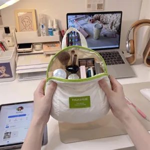 Koreanische Kosmetiktasche mit Kontrastpfeife halbrunde Kulturbeutel Make-up Organizer Tasche