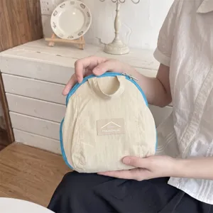 Koreanischer Stil Kontrast Einfassung halbrunde Kosmetiktasche Stoff Make-up Aufbewahrung